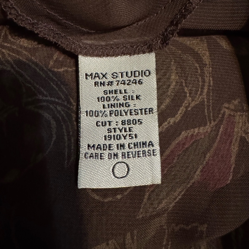 Max Studio Elegant Brown Silk Patterned Top - image 6